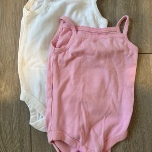Baby Girl Sleeveless Bodysuits - White & Pink